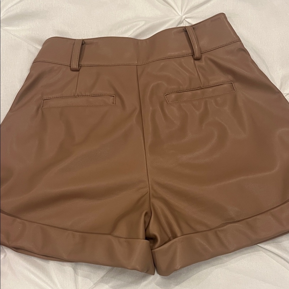 Generation Love High Waist Faux Leather Tan Shorts Size  XXS - Picture 5 of 9